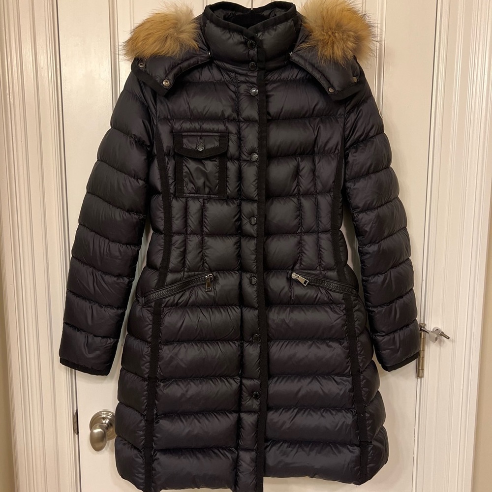 Moncler Hermifur Women’s Long Down Jacket with detachable hood Size 1